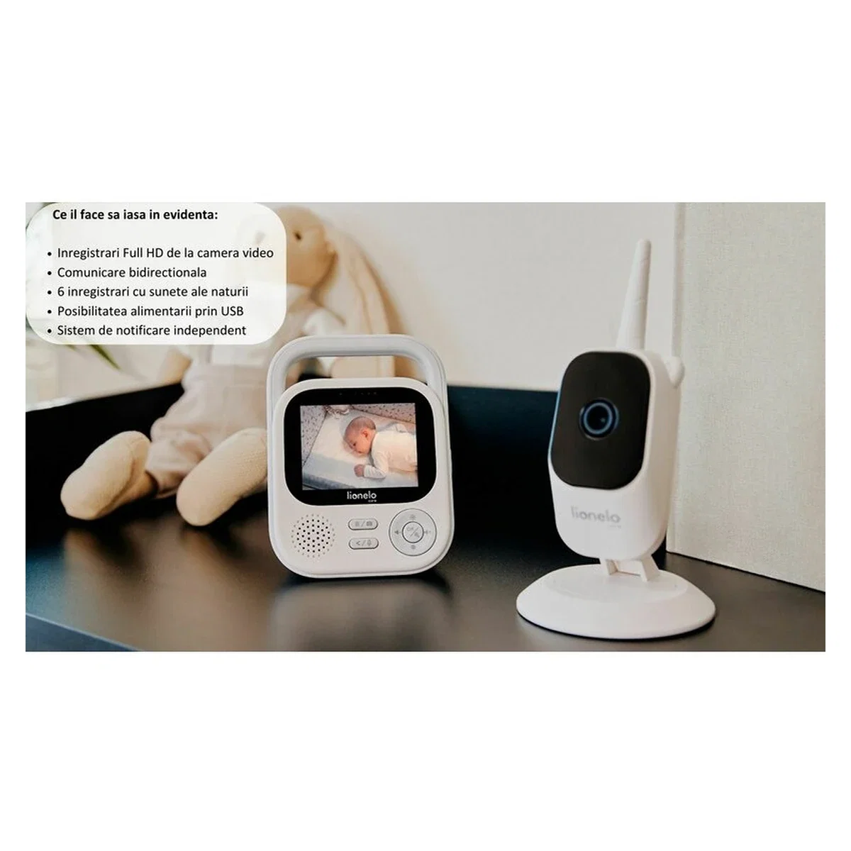 Video monitor, Lionelo, Babyline 3.2, Full HD, Comunicare bidirectionala, 2.8 inch, Alb [27]