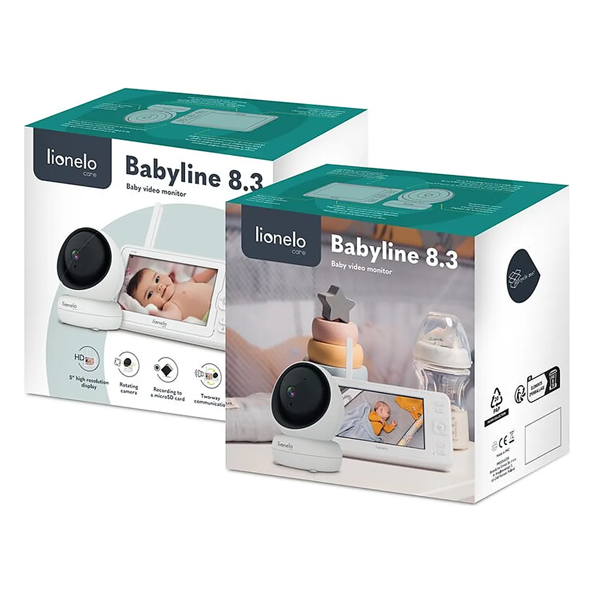 Videofon Babyline 8.3, Cu termometru, Cu melodii, Comunicare in 2 sensuri, Rotire 360 grade, Alb Lionelo [12]