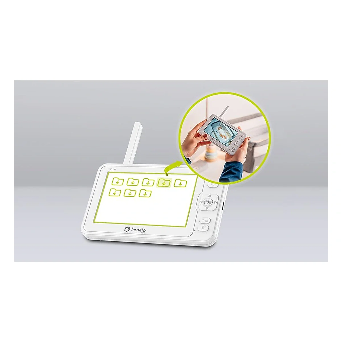Videofon Babyline 8.3, Cu termometru, Cu melodii, Comunicare in 2 sensuri, Rotire 360 grade, Alb Lionelo [15]