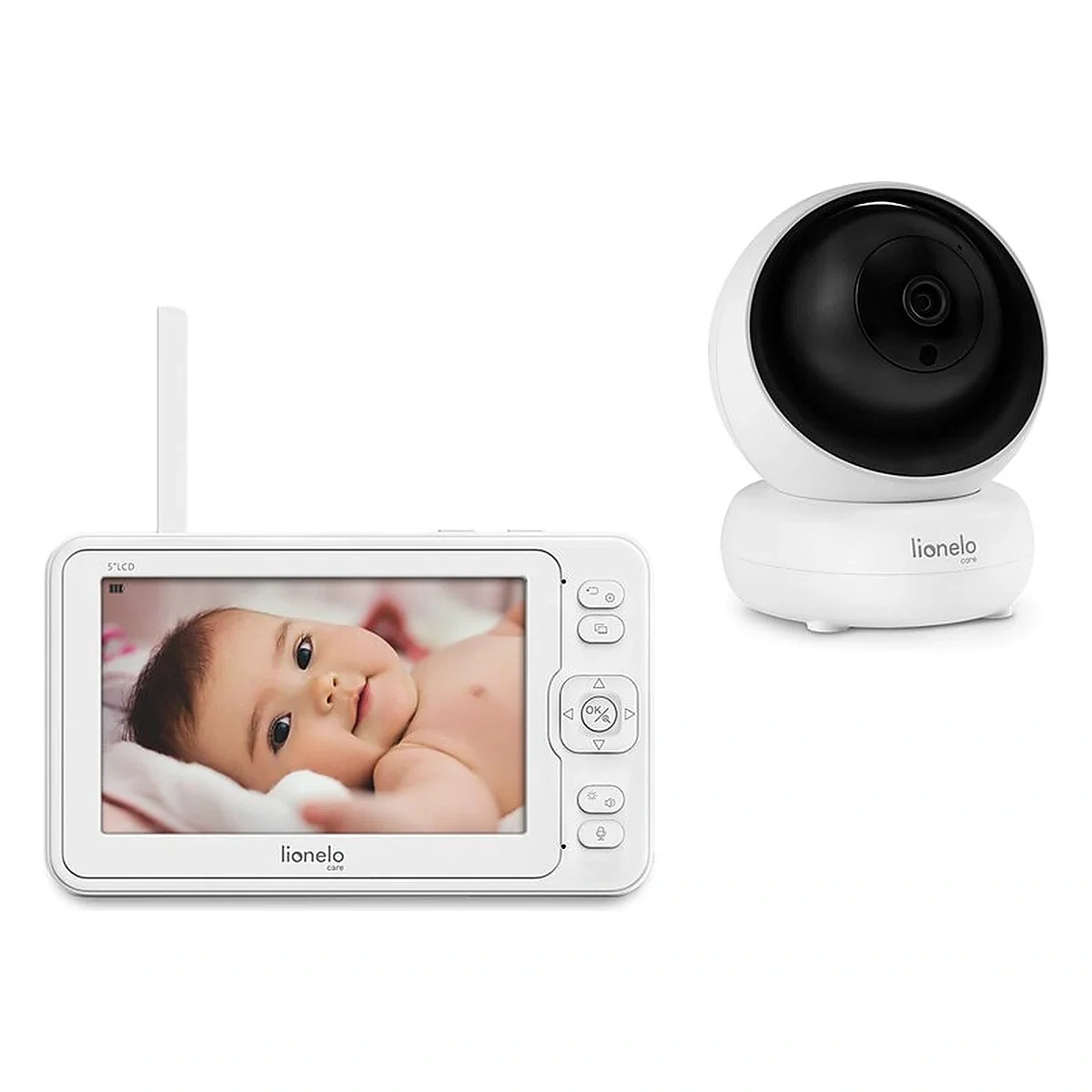 Monitorizarea bebelusului - Videofon Babyline 8.3, Cu termometru, Cu melodii, Comunicare in 2 sensuri, Rotire 360 grade, Alb Lionelo