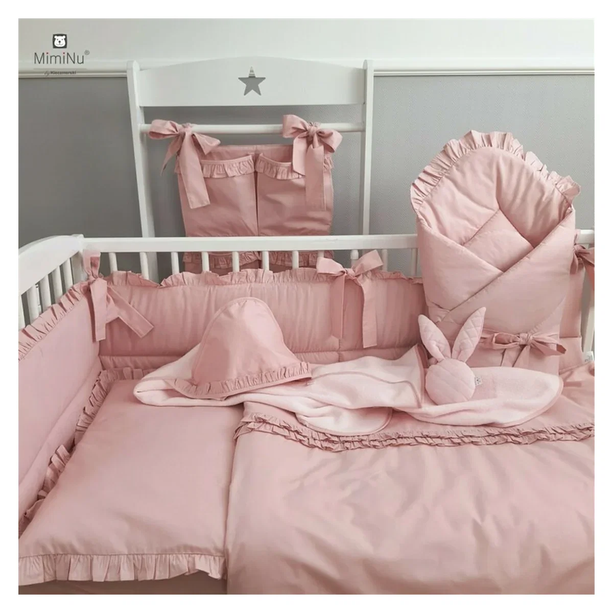 Volanas pentru saltea de patut, MimiNu 120x60 cm, bumbac, Colectia Royal, Powder Pink [5]
