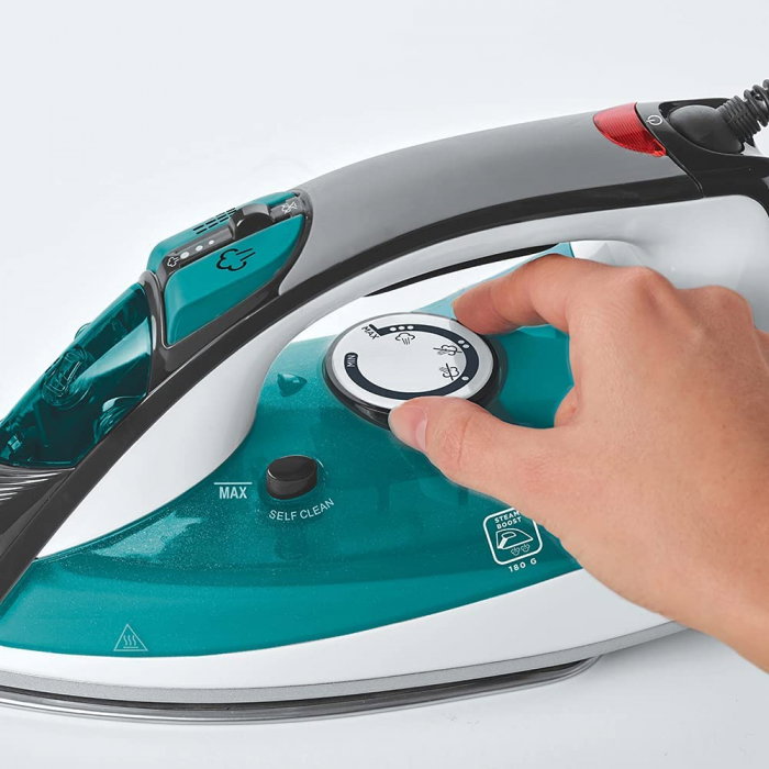 Fier de Călcat cu Abur Polti Vaporella Quick & Comfort QC120, Talpă Oțel Inoxidabil, 2200 W, Jet abur 180 gr, Rezervor 300 ml, Alb/Verde [5]