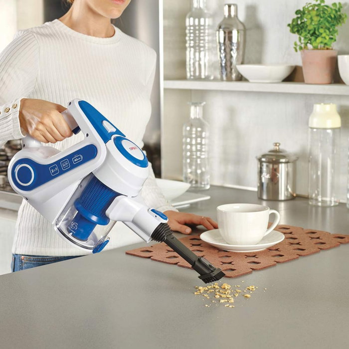 Aspirator Vertical fara Fir Polti Forzaspira Slim SR90, 2 in 1, Cyclonic, Autonomie lucru 40 min, 0.5 l, Perie Motorizata, Gri/Albastru [3]