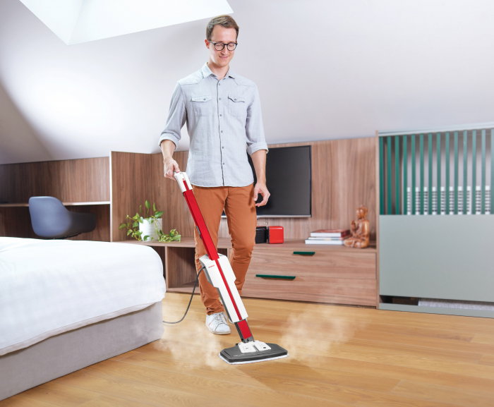 Mop cu Abur Polti Vaporetto SV650_Style 2 în 1, 1500 W, Abur Reglabil, Mâner Plută, 19 Accesorii, Autonomie Nelimitată, Alb/Roșu [12]