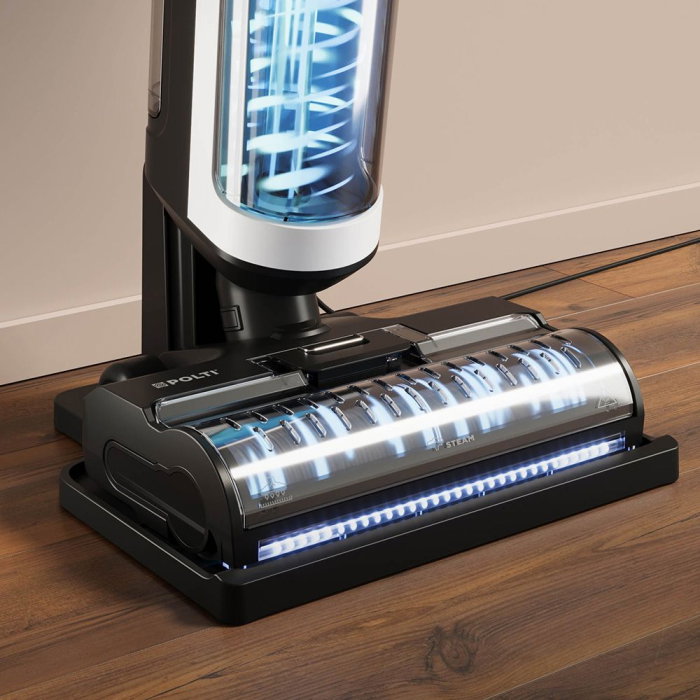 Aspirator vertical, fără fir, cu abur și aspirare umed-uscată, 450 W, baterie 21,6 V, aspirare 14 kPa, 0.6 l, 71 Db, 4,2 Kg, gri/alb, Polti RollySteam WD30C [10]