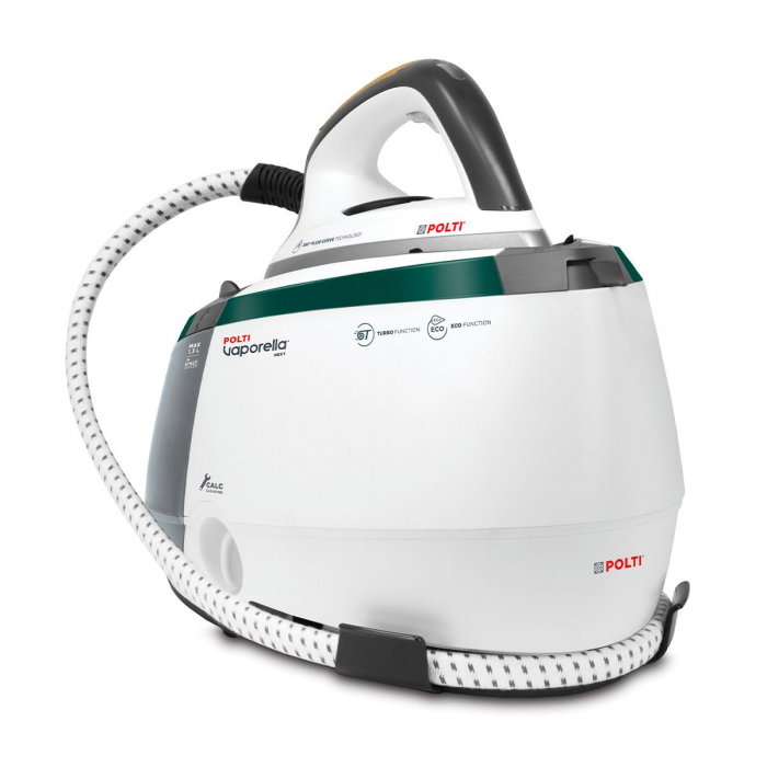 Statie de Calcat Polti Vaporella Next VN18.65, Talpa Aluminiu, 2200 W, 1.3 l, 7,2 BAR, Abur 450 gr/min, 3 Programe, Sistem Anti Calcar, Inchidere Automata, Alb/Verde [2]