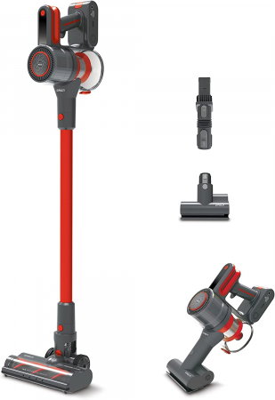 Aspiratoare verticale - Aspirator Vertical fără Fir Polti Forzaspira D-Power SR550, Multiciclonic, Reîncărcabil, Motor Digital, 3 Programe, Autonomie Lucru 40 min, 0.6 l, Roșu/Gri