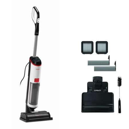 Aspiratoare verticale - Aspirator vertical, cu fir, cu abur și aspirare umed-uscată, 750 W, aspirare 7 kPa, 0.6 l, 70 Db, 4,4 Kg, gri/alb, Polti RollySteam WD10C