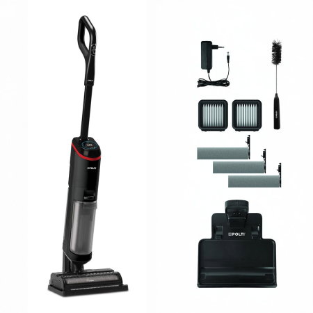 Aspiratoare cu abur - Aspirator vertical, fară fir, cu abur și aspirare umed-uscată, 450 W, aspirare 14 kPa, 0.6 l, 71 Db, 4,2 Kg, gri/negru, Polti RollySteam WD40C