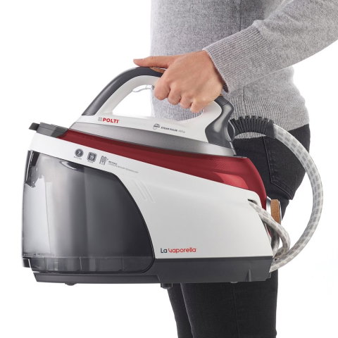 Statie de Calcat Polti La Vaporella XM82C, Talpa Aluminiu, 2350 W, 1.5 l, Boiler pana la 7 Bar, Pompa pana la 15 Bar, Functie Steam Pulse 450 gr, Alb/Rosu [1]