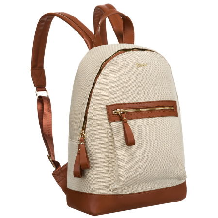 Rucsacuri Dama - Rucsac mare, urban, pentru femei, în culorile bej și maro, cu buzunar exterior - Peterson PTR-PTN CAN-05 NAT-BROWN