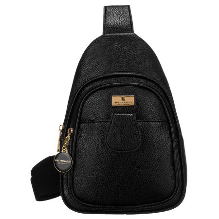 Rucsacuri Dama - Geantă crossbody neagră pentru femei, rucsac, pe un singur umăr, piele ecologică, Peterson PTR-PTN SSY-1-F19 BLACK
