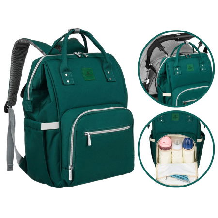 Rucsacuri Dama - Rucsac multifunctional pentru mamici cu buzunare cu fermoar de culoare verde - Peterson PTR-PTN MB1-5985 GREEN