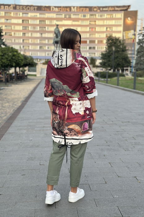 Jacheta dama visinie artistica cu fermoar si imprimeu peisaj [3]