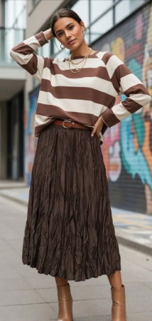 Noutati - Bluza dama bej cu dungi groase maro