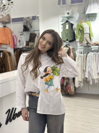 Camasa alba din bumbac cu imprimeu fetita cu trifoi