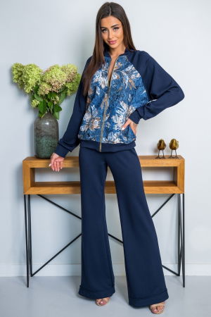 Noutati - Compleu dama bleumarin cu pantaloni evazati