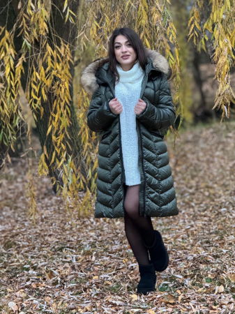 Geci si jachete - Geaca dama verde kaki cu blanita naturala