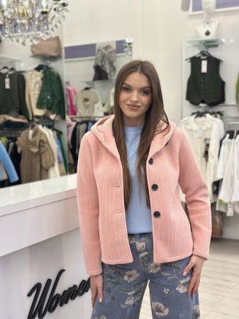 Geci si jachete - Jacheta roz cu gluga si inchidere cu nasturi