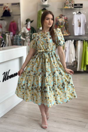 Rochii de zi - Rochie cu umeri bufanti si imprimeu frunze maro