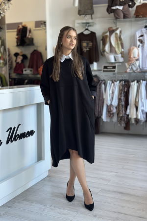 Rochii de zi - Rochie neagra casual cu guler rotund