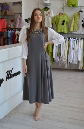 Rochii de zi - Rochie tip sarafan gri din stofa