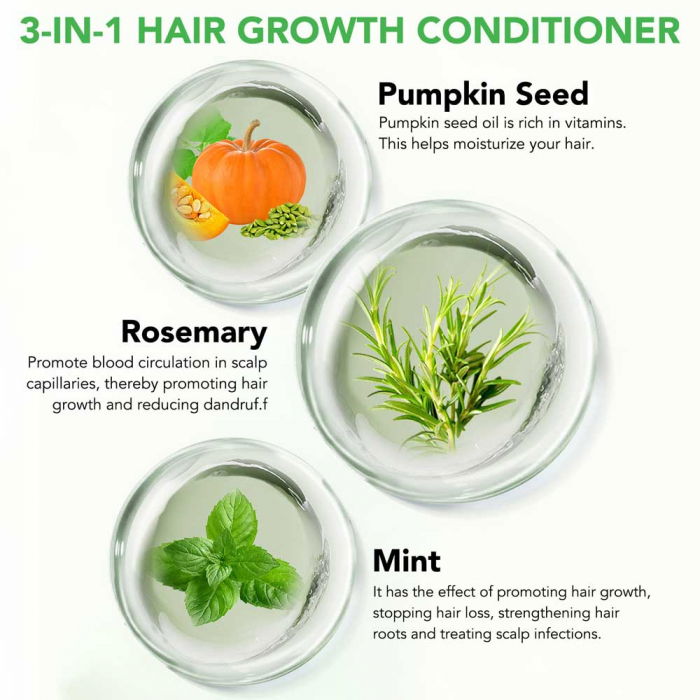 Balsam de Par 3 in 1 cu Ulei de Rozmarin, Menta, Dovleac pentru Cresterea Parului, 300 ml-big