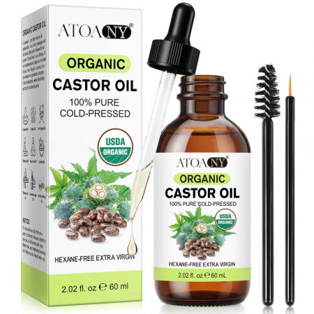 Ulei de Ricin Organic, 100% Pur, Extra Virgin, Fara Hexan, 60 ml