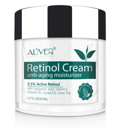 Crema Antirid cu 2.5% Retinol Activ, Acid Hialuronic, Vitamina E & B5, Ulei de Jojoba si Ceai verde Aliver, 50 ml