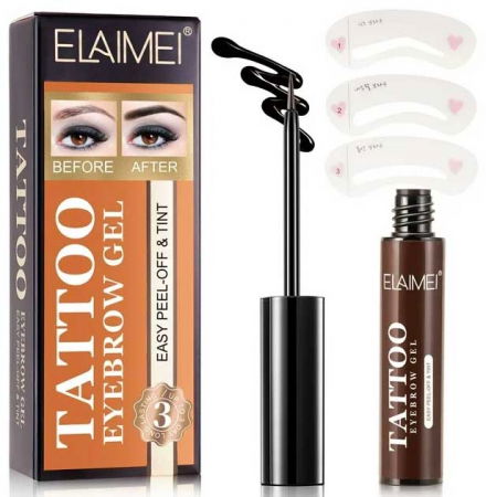 Gel Tatuaj pentru Sprancene cu 3 Sabloane, Semi-permanent, Rezistent 3 Zile, Elaimei, 02 Light Brown, 6 g