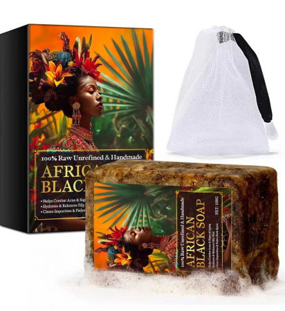 Sapun Negru African pentru Ten, 100% Natural, Raw, Nerafinat & Handmade cu Vitamina A, D, E si K, 100 g