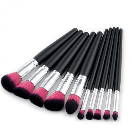 Set de 10 Pensule Profesionale pentru machiaj PINK Black