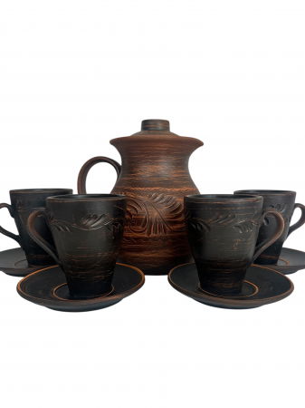 PRODUSE DIN STICLA SI CERAMICA - set-carafa-cu-capac-si-4-cescute-din-lut-confectionate-manual