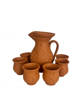 PRODUSE DIN STICLA SI CERAMICA - Set Carafă și 6 Căni din Lut – Confectionate Manual