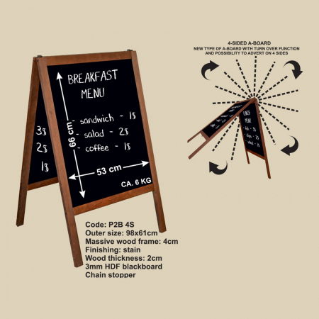 Display uri Lemn - 4 sided A-board with turn-over 98x61cm