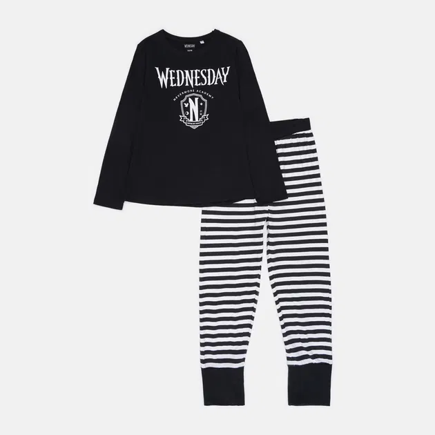 Pijamale copii - Pijama din bumbac cu maneca lunga Disney Wednesday