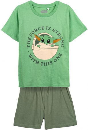 Pijamale copii - Pijama de vara, maneca scurta, bumbac, Mandalorian Grogu