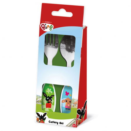 Articole hranire bebelusi - Set 2 tacamuri ergonomice, furculita si lingura pentru copii Bing 20x7 cm