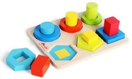 Jucarii din lemn - Set din lemn stivuire forme geometrice, 12 piese