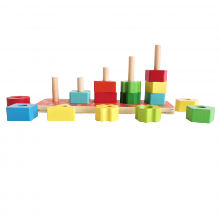 Jucarii din lemn - Set din lemn stivuire forme geometrice, 16 piese