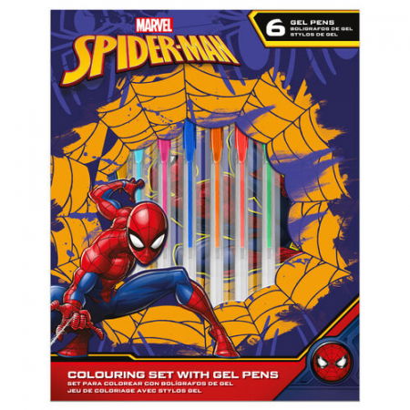 Alte accesorii scolare - Set 6 Pixuri cu gel, 4 pagini de colorat si bloc notes Spiderman