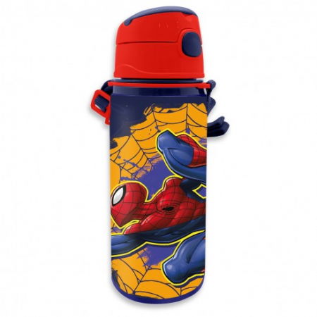 Sticle - Sticla apa aluminiu cu pai si maner, Spider-Man 600 ml