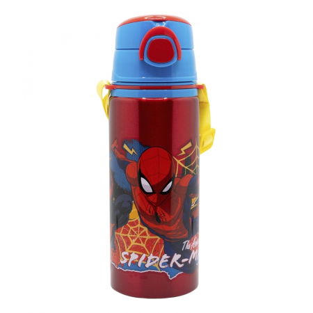 Cani, pahare si accesorii bebe - Sticla apa pop up aluminiu, Spiderman Moving Target, 730ml