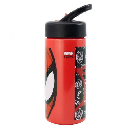 Cani, pahare si accesorii bebe - Sticla plastic pentru apa,dreptunghiulara, Spiderman Urban Web 410 ml