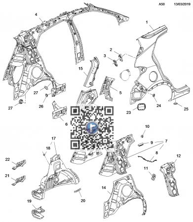 Caroserie - Panneau arrière pilier intérieur 42608312