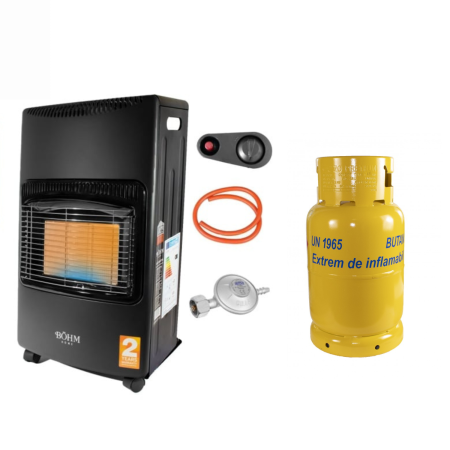 Casa & Gradina - Pachet Soba gaz + Butelie GPL, furtun+ceas+coliere, aprindere electrica, 4200 W, 3 trepte, roti, recomandata pt 20-80 m², Bohm