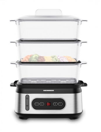 Casa & Gradina - Steamer cu aburi, 3 vase gatire, capacitate 9L, 950W, protectie, Heinner HSA-D950SS