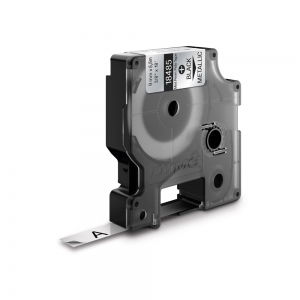 Industrial Permanent Polyester Labels - Polyester industrial labels 9mm x 5.5m Black/metallic silver DYMO ID1 18485