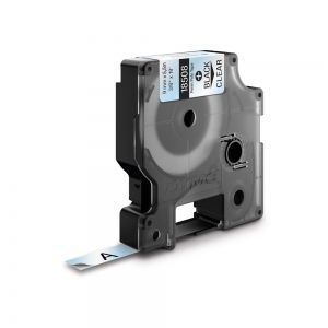 Etichete PoliesterÂ suprafete plane - Polyester industrial labels 9mm x 5.5m Black/clear DYMO ID1 18508DMO