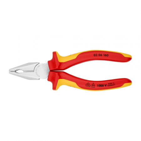 VDE plier - Combined patent pliers VDE 1000 V, large lever, multicomponent handle, 160mm, KNIPEX 03 06 160